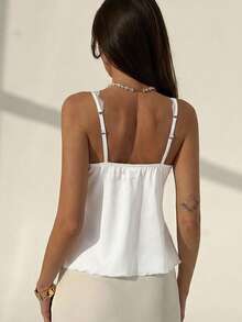 Aloruh Sexy Black Satin Contrast Lace Camisole For Women,Summer Top - White - View 2