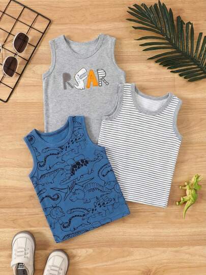 Set de 3 Camisetas Con Estampado de Dinosaurios Para Niños