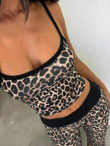 SHEIN EZwear Leopard Print Camisole & Flare Pants Women 2-Piece Set - Multicolor - View 1