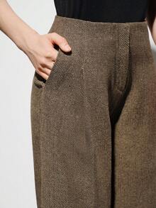 Aveloria Modichic Elegant Commuting Versatile Herringbone Pattern Wide Leg Loose Pants - Brown - View 4