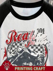 INAWLY Women's Fitted Raglan Short Sleeve Crew Neck T-Shirt With White Printed Graphic - Multicolor - View 5