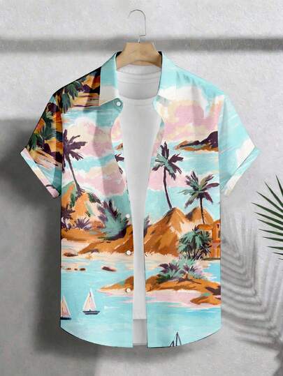 VIVINTIMO Men's Tropical Print Casual Vacation Shirt