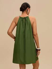 Travachic Đầm hai dây cổ chữ V in họa tiết retro, dáng rộng, thoải mái, dành cho nữ, thích hợp đi nghỉ mát. - màu xanh lá - Xem 3
