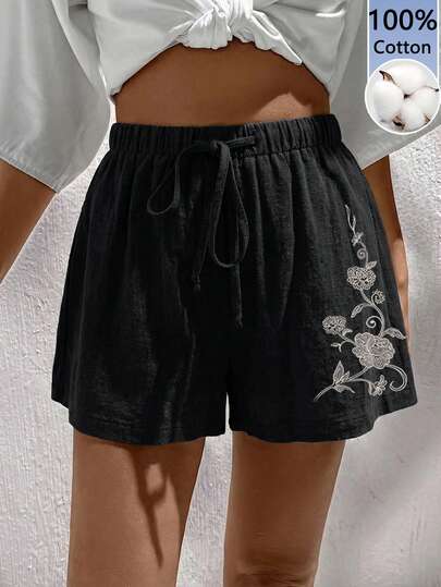 Easowa Women's Casual 100% Cotton Black Bohemian Geometric Embossed Woven Shorts - Elegant Spring/Summer Bottoms For Vacation, Graduation, Travel, Western Festival, Island Girl Style, Seaside Holiday, Romant