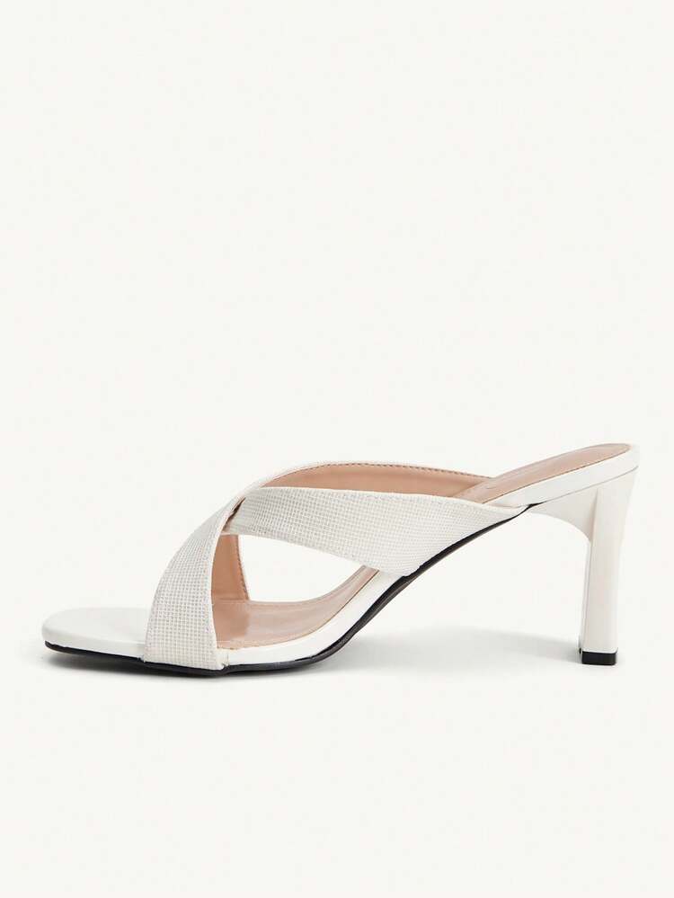 CUCCOO CHICEST Women's Beige Round Toe Thick Heel Criss-Cross Slip-On Sandals, Minimalist Fashion Versatile High Heels For Summer