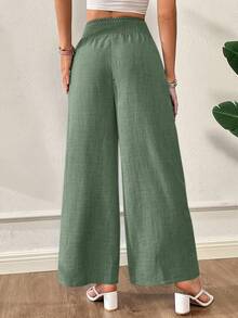 SHEIN Essnce Summer Pants Women Striped Drawstring Waist Straight Loose Casual Pants - Mint Green - View 2