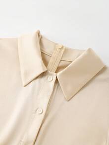 Franclia 香槟金缎面连体裤，轻盈奢华通勤款，翻领设计，收腰剪裁，阔腿裤型，光滑亮泽面料，优雅法式女士连体裤 - 香檳色 - 查看 6