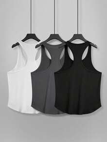Manfinity Homme Áo ba lỗ nam cỡ lớn, màu đen/trắng/xám, thiết kế vạt cong, màu sắc dễ phối đồ, phong cách thường ngày đa năng. - Nhiều màu - Xem 2