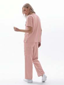 TaskEZ Women Scrub Set Top And Pants Seven Large Pockets - Pink - View 8