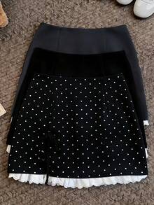 Resyla Women's Elegant Commuter Lace Patchwork Bowknot Waist Slit Midi Skirt - Black - View 1