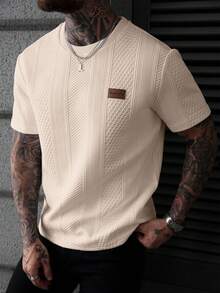 Alderstead Men's Letter Graphic Round Neck Short Sleeve Casual Versatile T-Shirt - Khaki - View 4