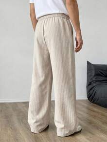 SWAVVY Men's Striped Casual Straight Loose Pants With Pockets, Versatile - Apricot - View 2