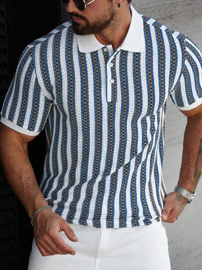 Manfinity CasualCool 男士休闲撞色条纹短袖Polo衫，夏季