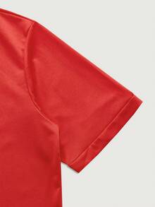 Courvante Men's Letter Print Casual Versatile Short Sleeve Polo Shirt - Red - View 6