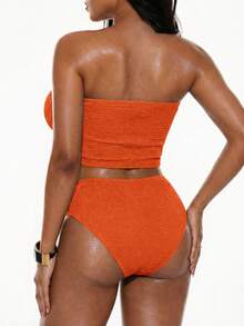 Swim Basics Women's Solid Color Bikini Set For Beach Vacation - Orange - View 3