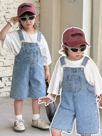 Young BoyLoose Fit Blue Denim Bib Shorts