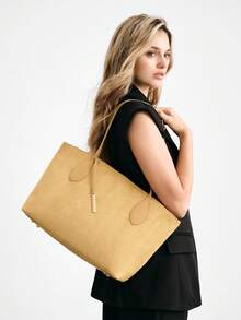 SHECARRY Women's Shoulder Tote Bag, School Trip, Commute, Work, Elegant Handbag, Large Handle Bag. - Khaki - View 5