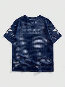 ROMWE MEN Street Life Men's Street Style Jacquard Hollow-Out Top - Royal Blue - View 2