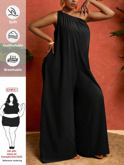 SHEIN CURVE+ Curve 尺码 US22 音乐节、海滨度假、波西米亚风女士单肩纯色阔腿裤