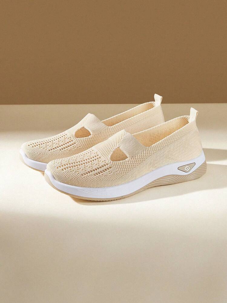 CUCCOO EASI Ladies Pedal Solid Color Textile Breathable Small Round Toe Flat Bottom Casual Sports Shoes Comfortable Daily Outdoor Casual Textile Beige Casual Sports Shoes Daily Outdoor