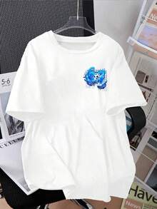 青少年男童休闲舒适时尚简约百搭创意闪电足球“67”图案双面印花全能短袖T恤，适合男孩户外、运动和休闲场合穿着。 - 白色 - 查看 4