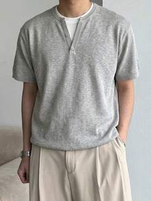 DAZY Camiseta de punto de manga corta gris 2 en 1 para hombre, de verano - Gris - Ver 4