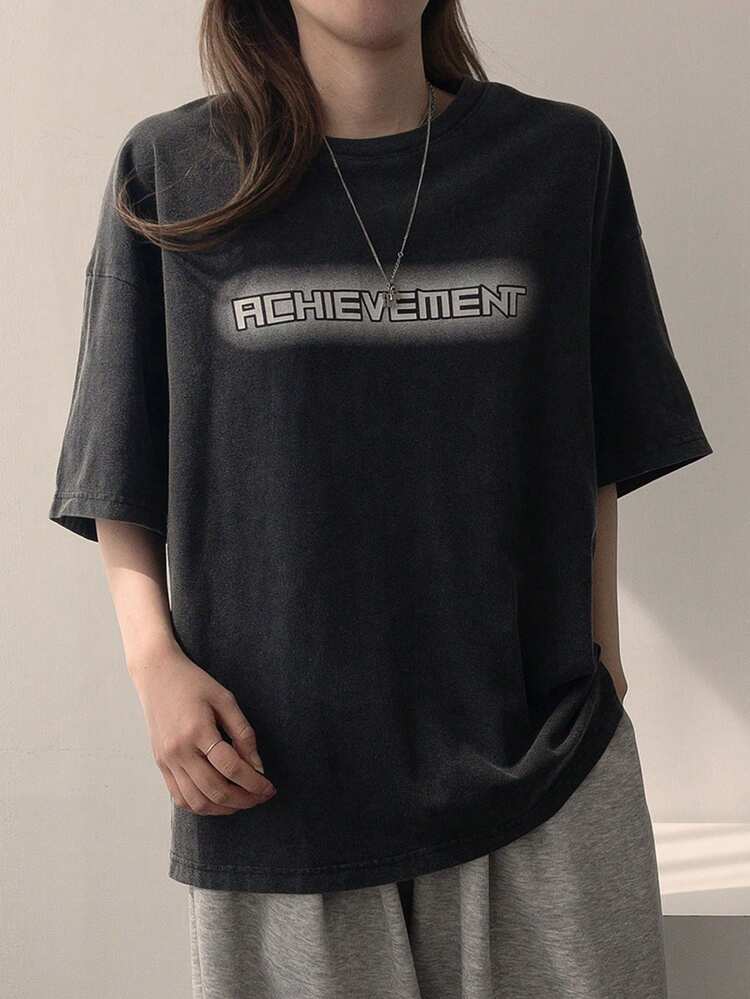 Women's Round Neck Korean Style Washed Short Sleeve Street T-Shirt