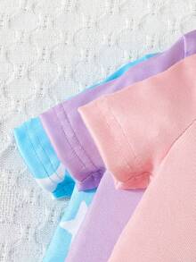 SHEIN 6件套女婴简约可爱星星、月亮、云朵印花短袖连体衣和短裤睡衣套装 - 彩色 - 查看 4