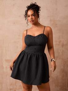 Veslaya Spring/Summer New Arrival Sleeveless Bodycon Mini Dress, Striped Woven Fabric, Suitable For Commuting, Casual, Daily, Party, Home Gathering, Office, Business, Elegant Commuting, Cosplay, Plus Size - Z Women's Talk Dress Y2k Dresses Ycv9w Discount Code For Woman Dress Wow Dress, Plus Size Dress, Pinstripe Dress, Women's Summer Dress - Navy Blue - View 9