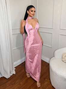 SHEIN SXY Đầm gợi cảm họa tiết da báo dành cho nữ - Hồng - Xem 5