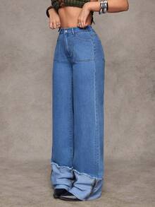 Slaydiva 女士休闲水洗直筒牛仔裤 - 淺色水洗藍 - 查看 3