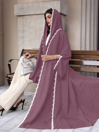 Yasmyna Áo choàng Abaya tay dài dáng rộng, phối ren, dành cho nữ