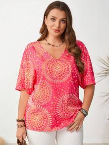 EMERY ROSE 大码休闲几何印花蝙蝠袖衬衫 - 彩色 - 查看 5