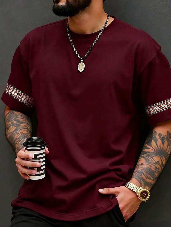 Camiseta de hombre de cuello redondo con estampado - Camiseta casual de cuello redondo - Camiseta ligera adecuada para todas las estaciones