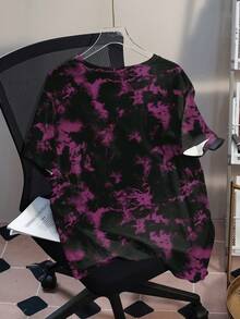 Betty Boop x SHEIN Áo thun nữ cỡ lớn in chữ và ngôi sao, cổ tròn, tay ngắn, kiểu nhuộm tie-dye, phong cách thường ngày. - trắng - Xem 2