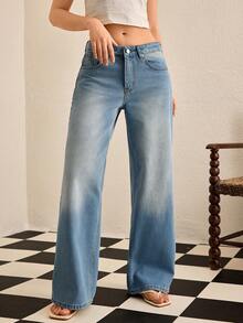 EURMUSE WOMEN WIDE LEG MID WAIST JEANS Wide Leg Jeans Women - Light Wash - View 6