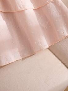 Elladie kids 2件套女童夏季新款碎花领喇叭袖无袖露背瀑布式上衣+荷叶边半裙，白色镂空亚麻面料套装，优雅休闲可爱，适合通勤、聚会、居家穿着。 - 粉色 - 查看 6