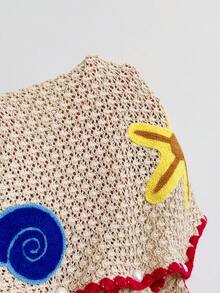 Pantalones cortos de punto con cordón en la cintura y estampado de estrella de mar, adecuados para vacaciones - Multicolor - Ver 7