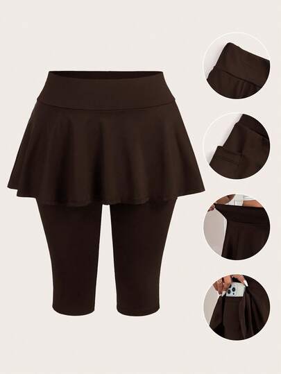 SHEIN EZwear Quần legging màu nâu sô cô la dành cho nữ cỡ lớn