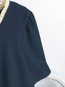 GlowEve Women's Casual Contrast Color Lace Trim T-Shirt, Summer - Dusty Blue - View 3