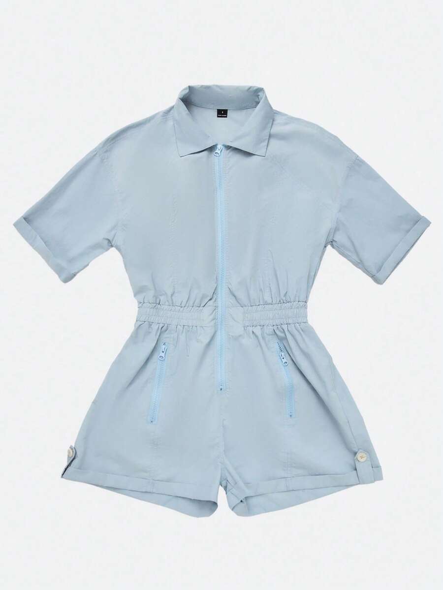 Medorelle Casual Loose Mid-Sleeve Jumpsuit Blue - Blue - View 1