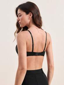 Hourtrue 女士细肩带露背印花时尚罩杯文胸 - 黑色 - 查看 2