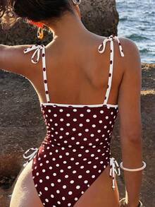 Swim Vcay Traje de baño de una pieza con tirantes finos y nudo delantero, de unicolor, para primavera/verano - Multicolor 5 - Ver 2