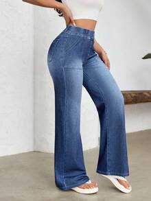 Flexra Women's Casual Versatile Everyday Wear Wide Leg Jeans - Blue - View 3