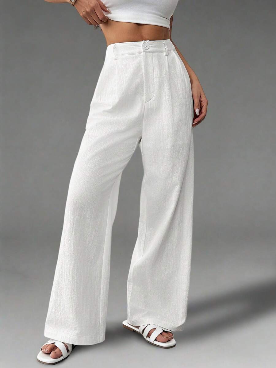 Femmeiva Women's Elegant Commuter Casual Pleated Design Pants - White - View 1