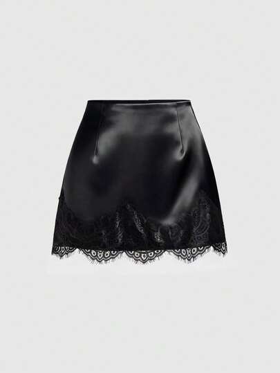 Sweetra Elegant French Retro Satin Brown Floral Patchwork Casual Skirt, Chic Early Spring New Arrival