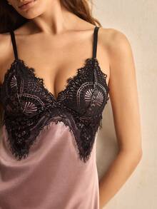 Charlaine Women's Lace Eyelash Strap Sexy Nightgown - Brown - View 5