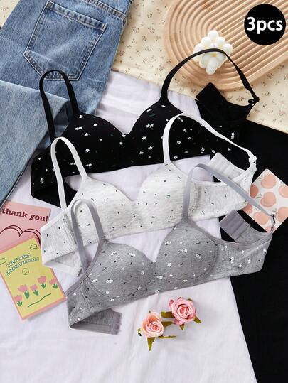 甜美花卉提花无钢圈文胸，轻盈少女文胸