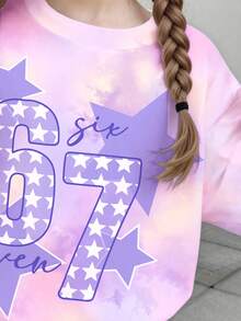 2件套少女休闲扎染星星印花67号短袖T恤和短裤套装，夏季 - 彩色 - 查看 4