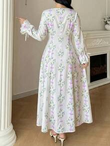 Yasmyna Đầm dự tiệc thời trang in hoa kiểu Ả Rập dành cho nữ - Màu tím - Xem 2